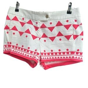 J. Crew Factory chino stretch white/pink geometric shorts -Size 2